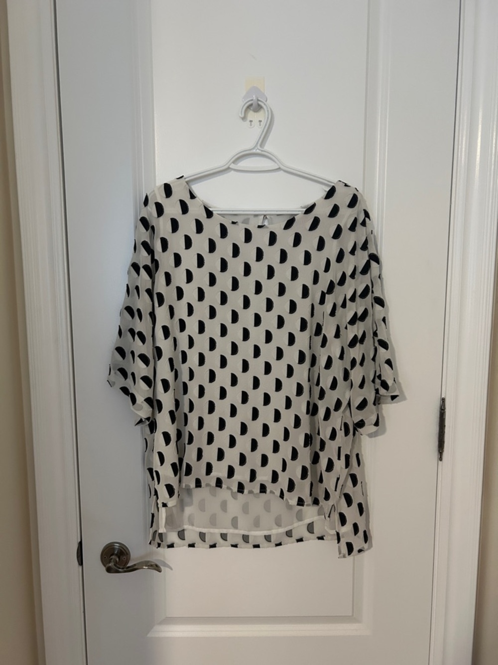 Vince Camuto Black and White Semi-Sheer Geometric Blouse